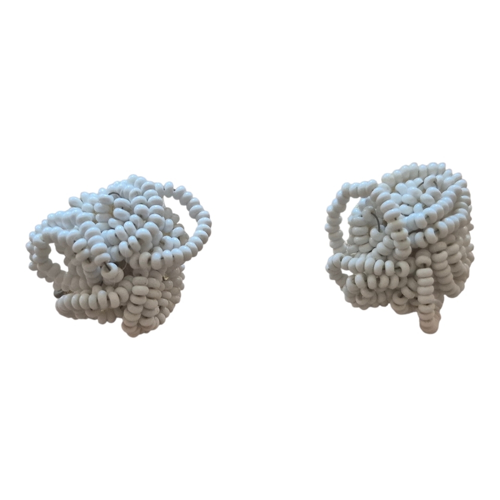 White Beaded Earrings Vintage Seed Beads Scewback